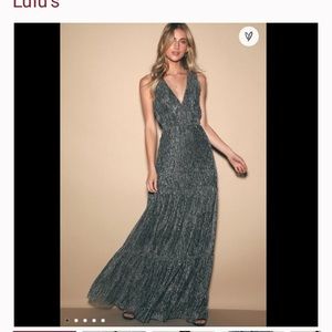 Lulu’s Silver Sparkle Tiered Maxi Dress size S